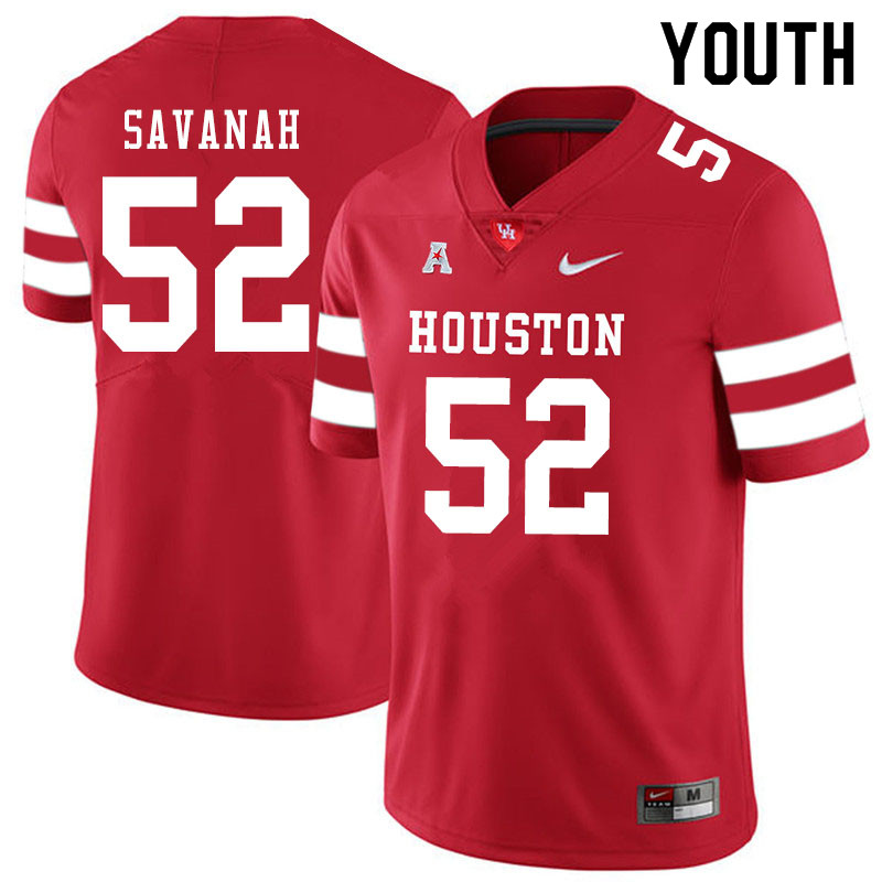 Youth #52 Ken Savanah Houston Cougars College Football Jerseys Sale-Red